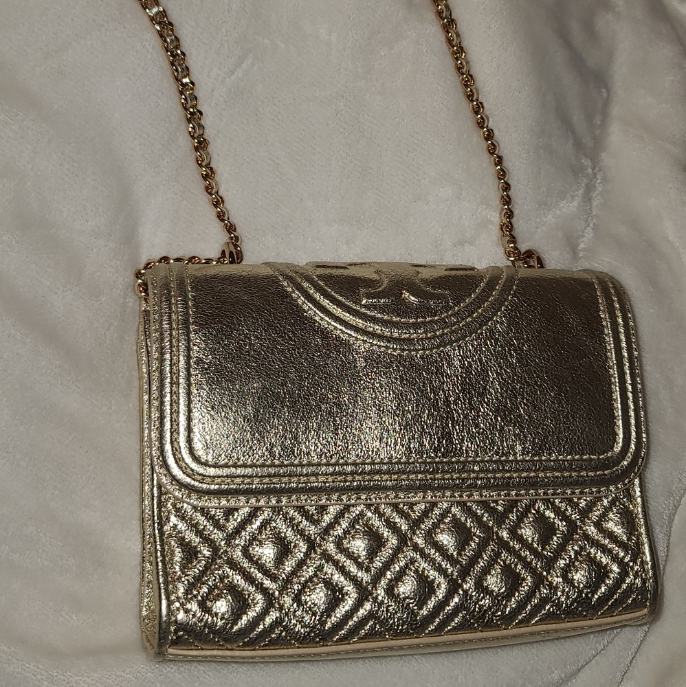 TORY BURCH fleming leather bag GOLD